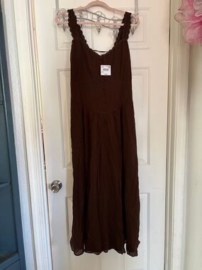 American Eagle Outfitters Brown Maxi Dress with Lace Straps